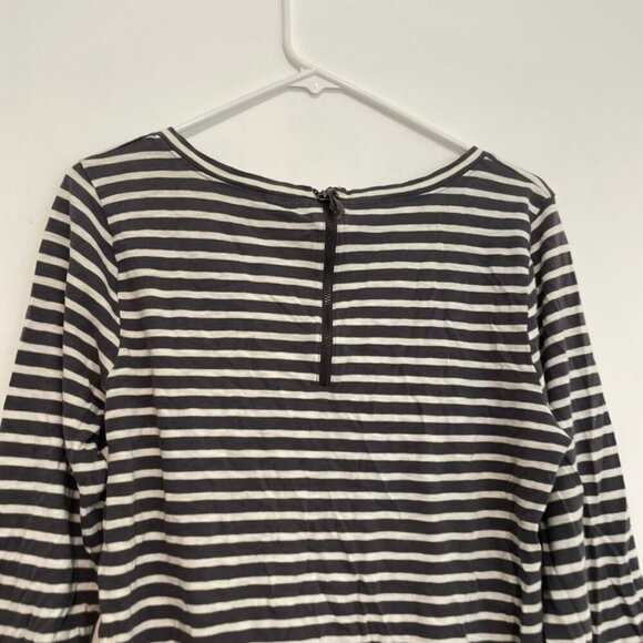 J. CREW Painter Zip Tee Gray Cream Ivory Horizontal Striped 3/4 Sleeve Cotton L - Picture 14 of 16